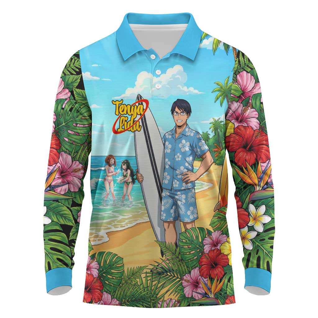 Tenya Iida Summer Chill Long Sleeve Polo Shirt Tropical Anime Surf Escape