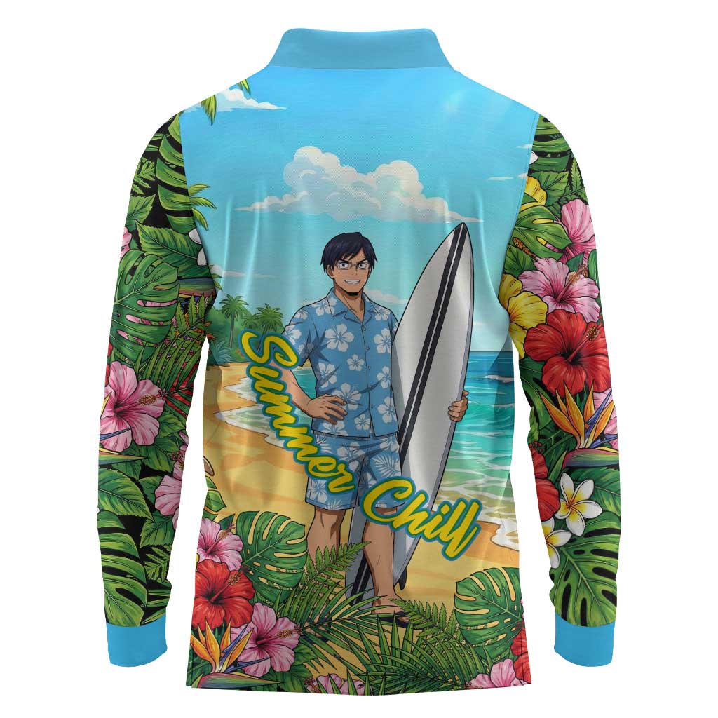 Tenya Iida Summer Chill Long Sleeve Polo Shirt Tropical Anime Surf Escape