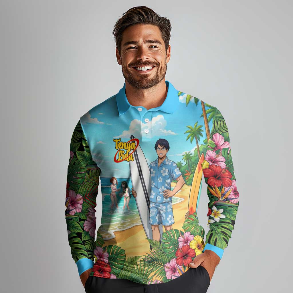 Tenya Iida Summer Chill Long Sleeve Polo Shirt Tropical Anime Surf Escape