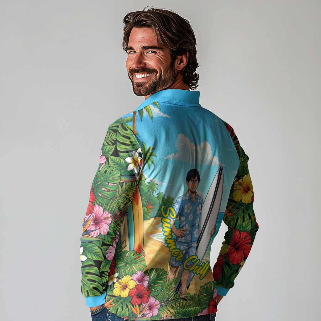 Tenya Iida Summer Chill Long Sleeve Polo Shirt Tropical Anime Surf Escape