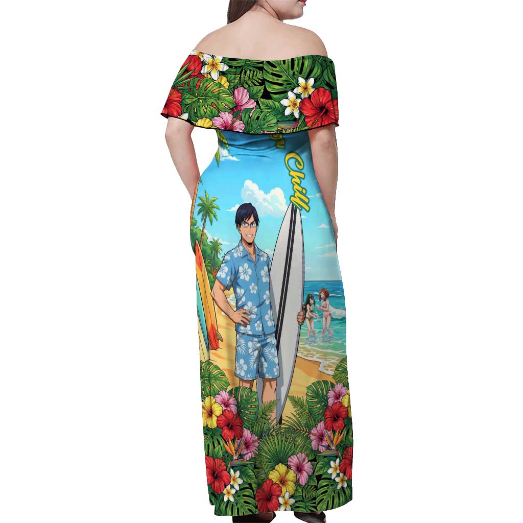 Tenya Iida Summer Chill Off Shoulder Maxi Dress Tropical Anime Surf Escape