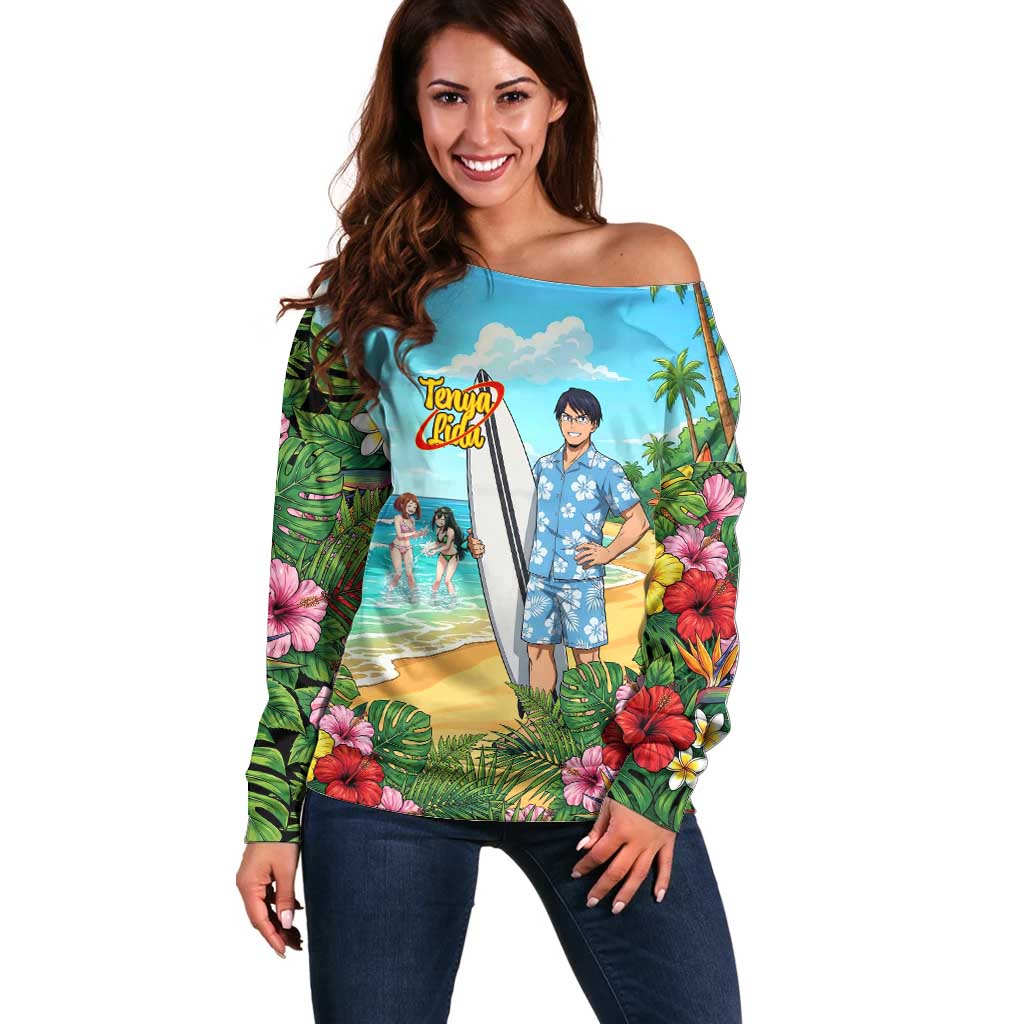 Tenya Iida Summer Chill Off Shoulder Sweater Tropical Anime Surf Escape