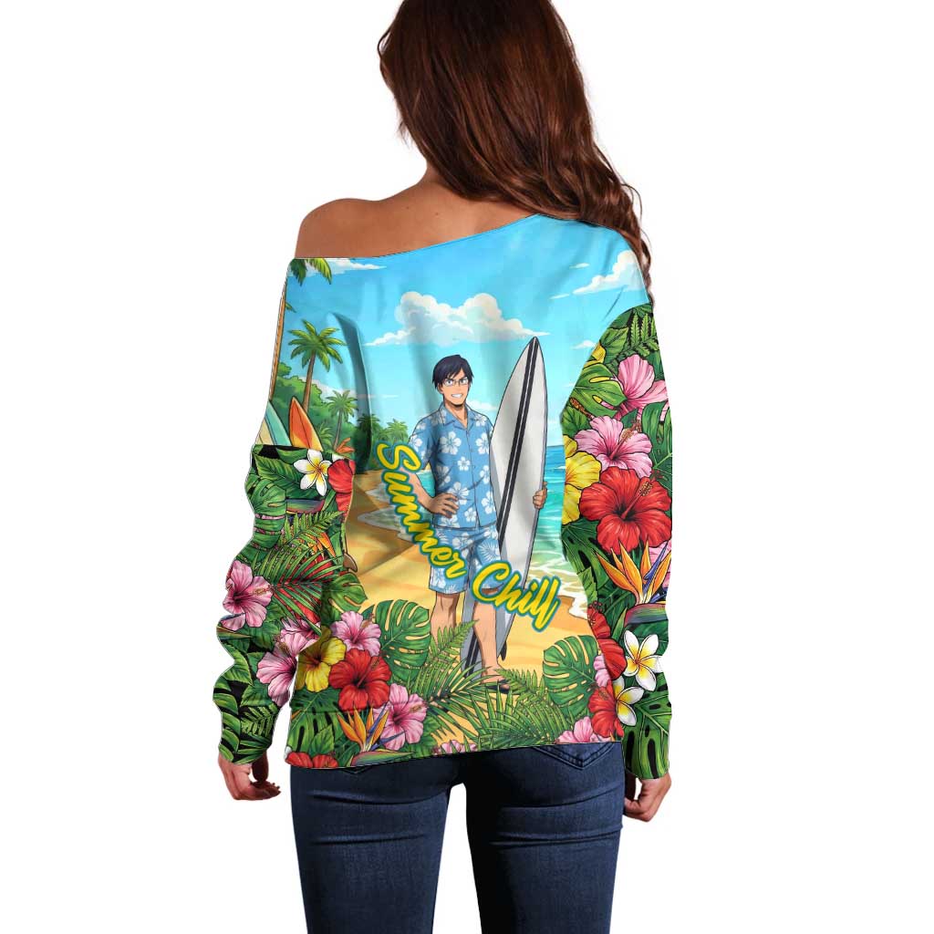 Tenya Iida Summer Chill Off Shoulder Sweater Tropical Anime Surf Escape