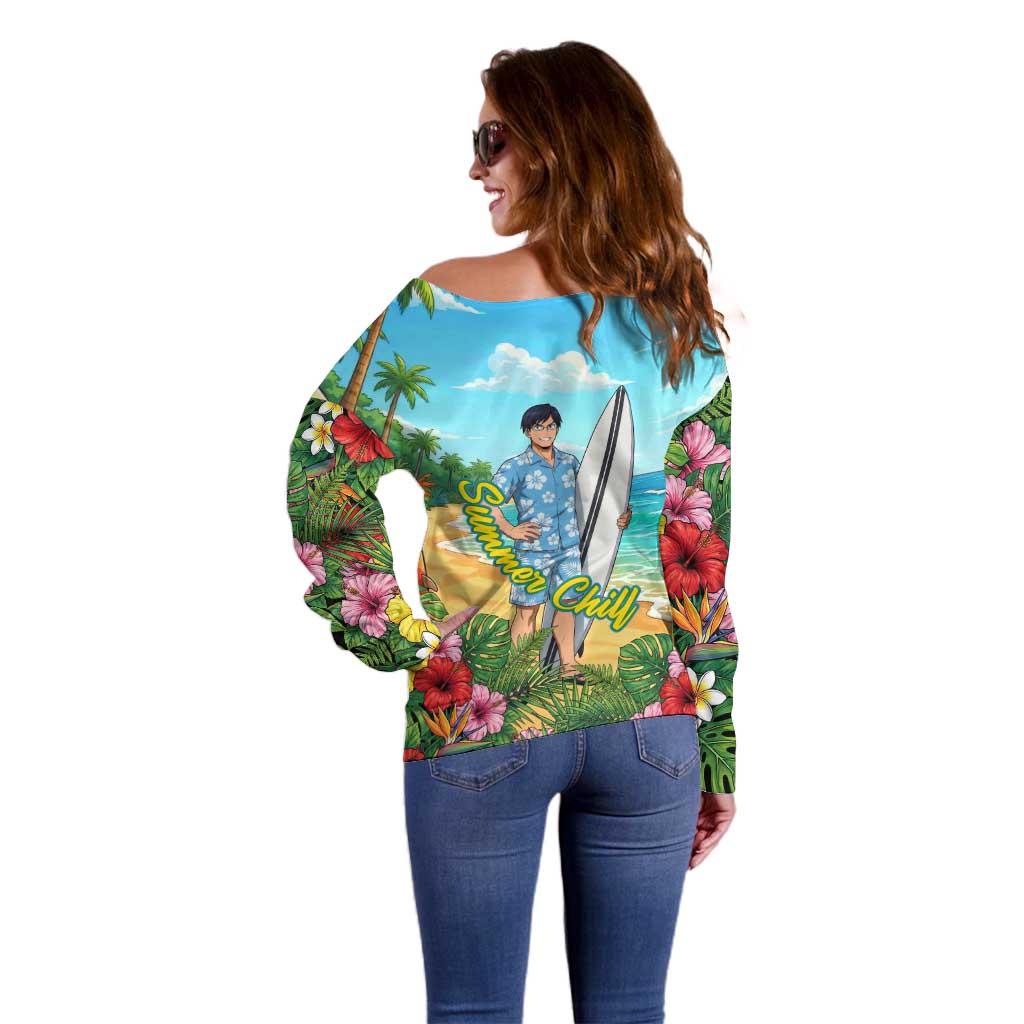 Tenya Iida Summer Chill Off Shoulder Sweater Tropical Anime Surf Escape