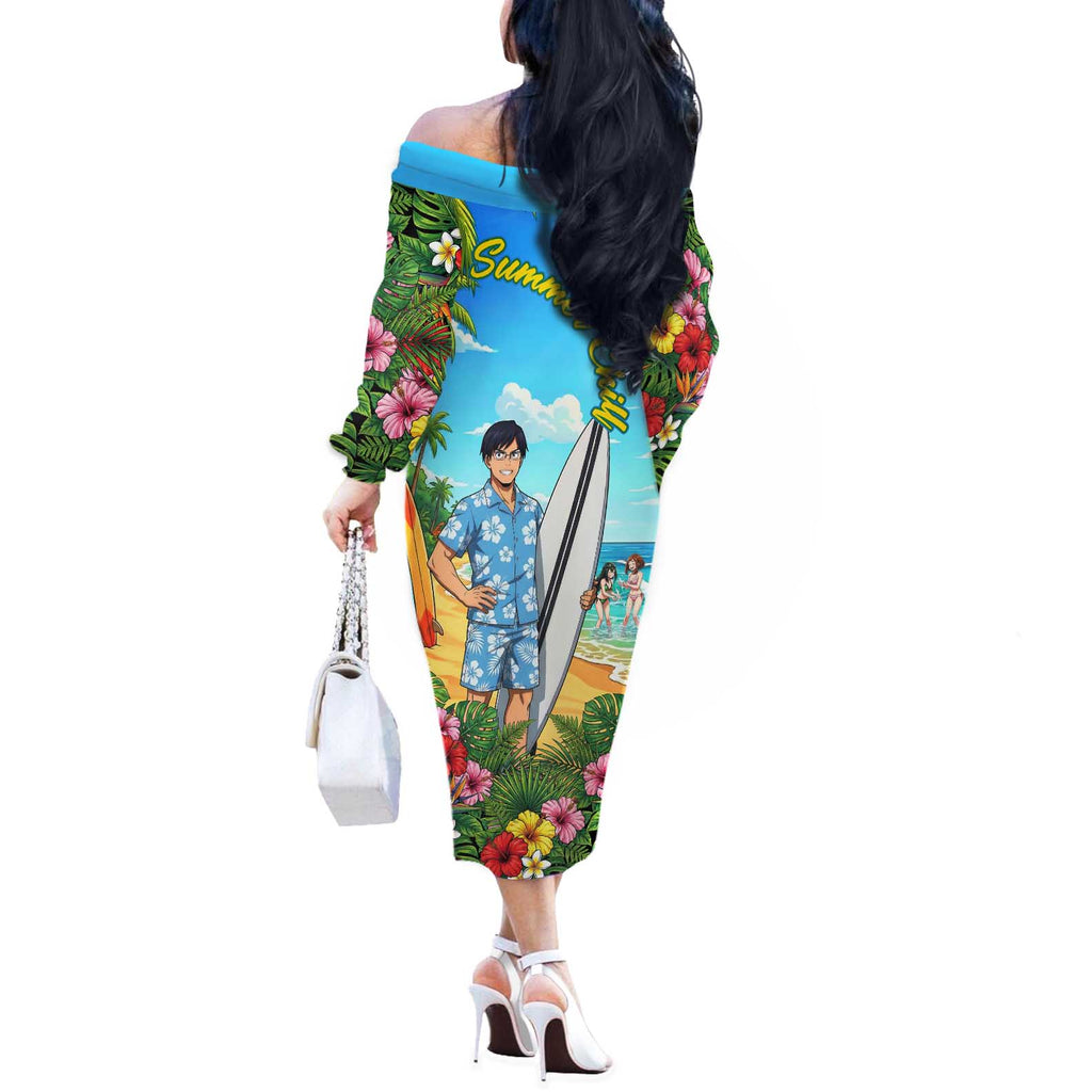 Tenya Iida Summer Chill Off The Shoulder Long Sleeve Dress Tropical Anime Surf Escape