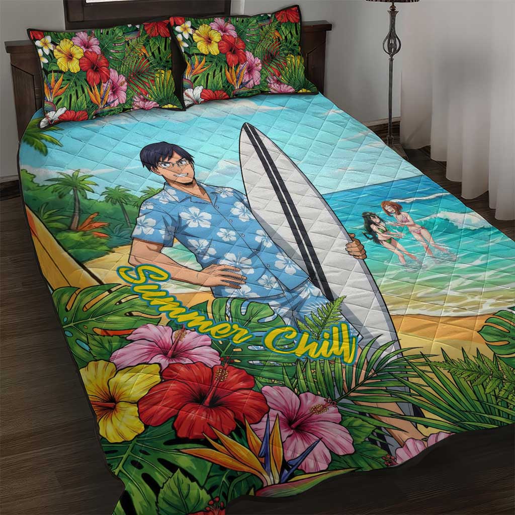Tenya Iida Summer Chill Quilt Bed Set Tropical Anime Surf Escape