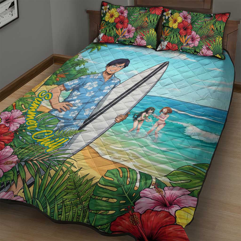 Tenya Iida Summer Chill Quilt Bed Set Tropical Anime Surf Escape