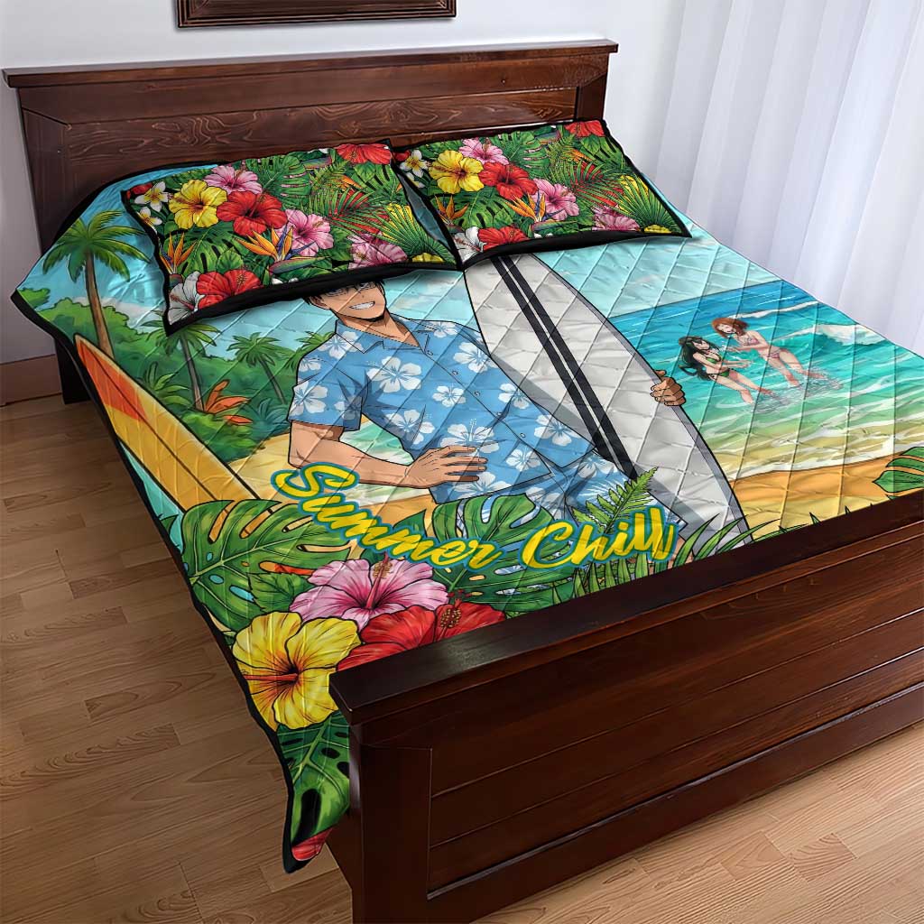 Tenya Iida Summer Chill Quilt Bed Set Tropical Anime Surf Escape