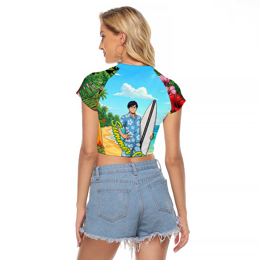 Tenya Iida Summer Chill Raglan Cropped T Shirt Tropical Anime Surf Escape