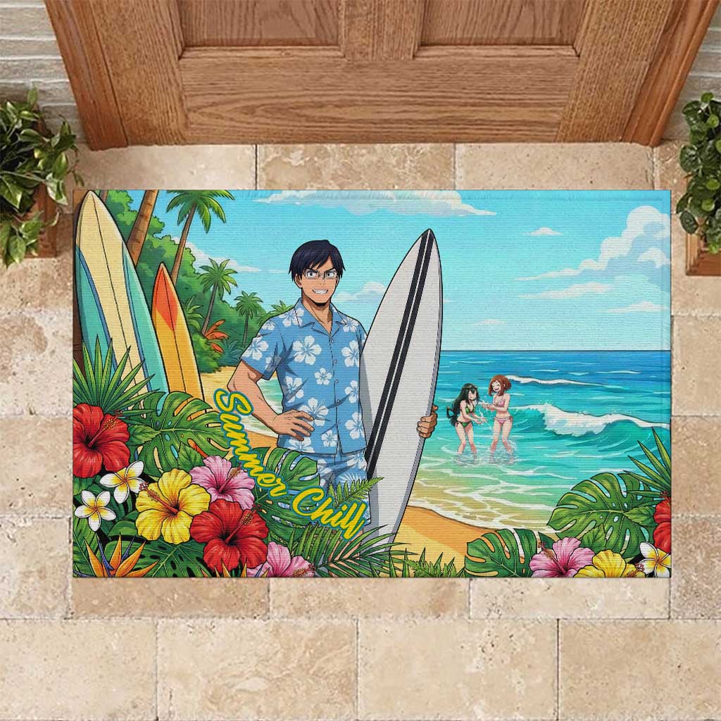 Tenya Iida Summer Chill Rubber Doormat Tropical Anime Surf Escape