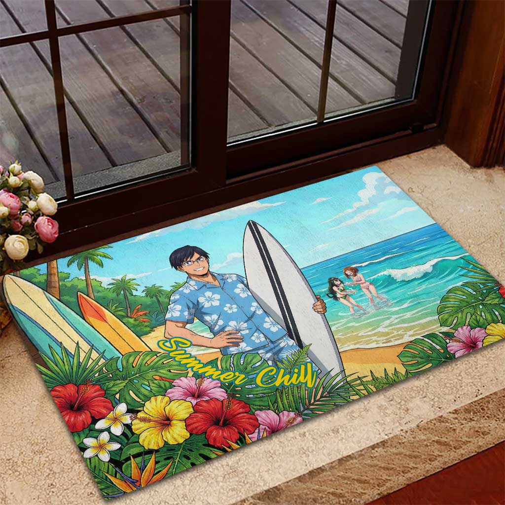 Tenya Iida Summer Chill Rubber Doormat Tropical Anime Surf Escape