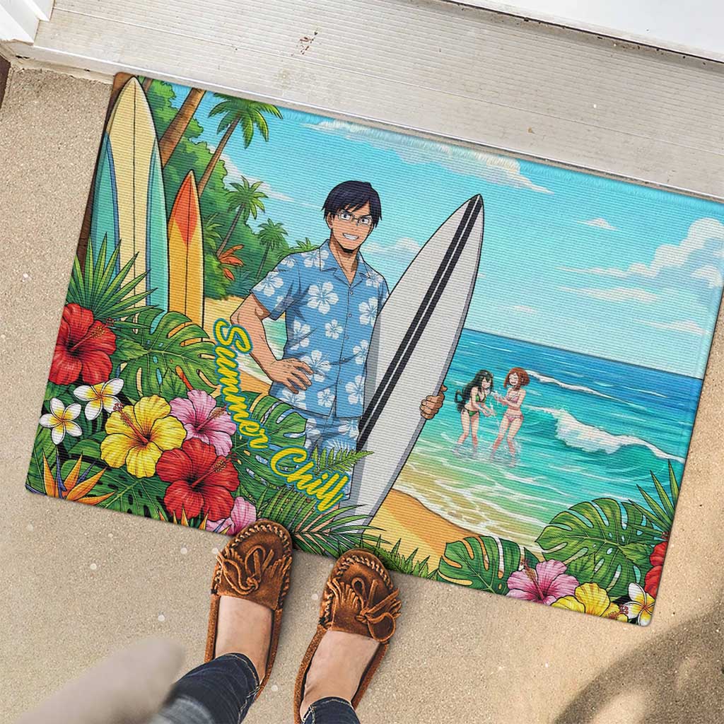 Tenya Iida Summer Chill Rubber Doormat Tropical Anime Surf Escape