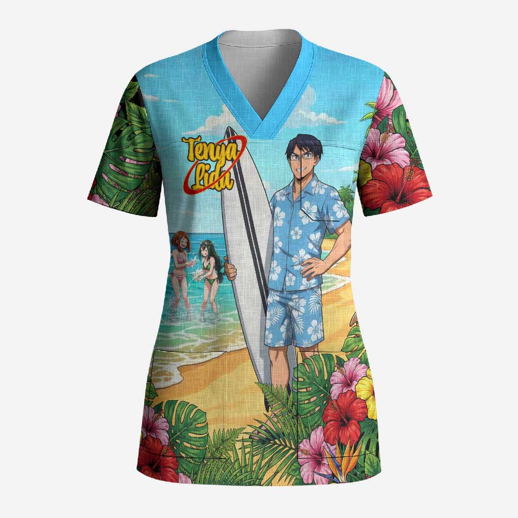 Tenya Iida Summer Chill Scrub Top Tropical Anime Surf Escape
