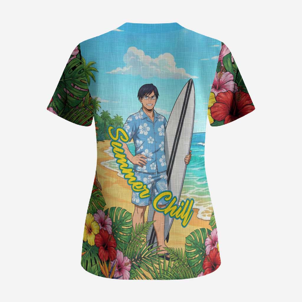 Tenya Iida Summer Chill Scrub Top Tropical Anime Surf Escape