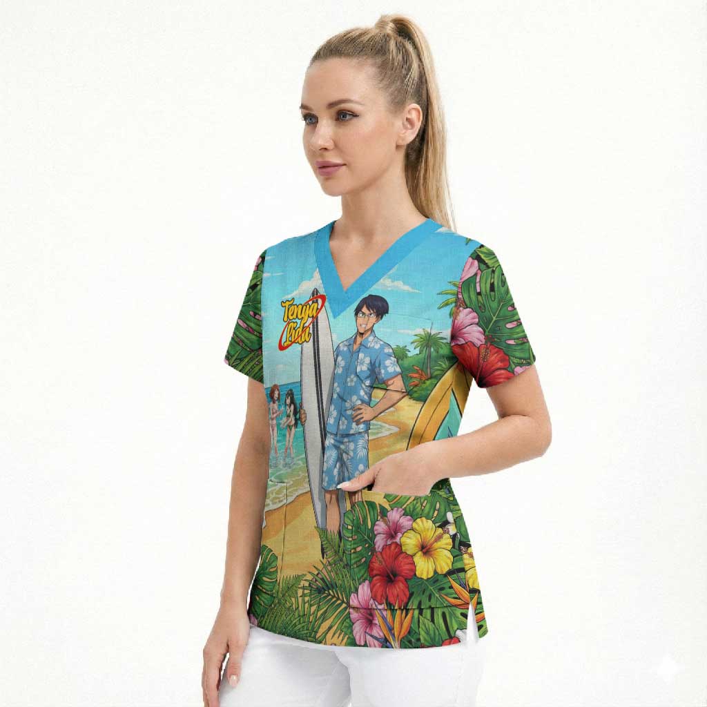 Tenya Iida Summer Chill Scrub Top Tropical Anime Surf Escape