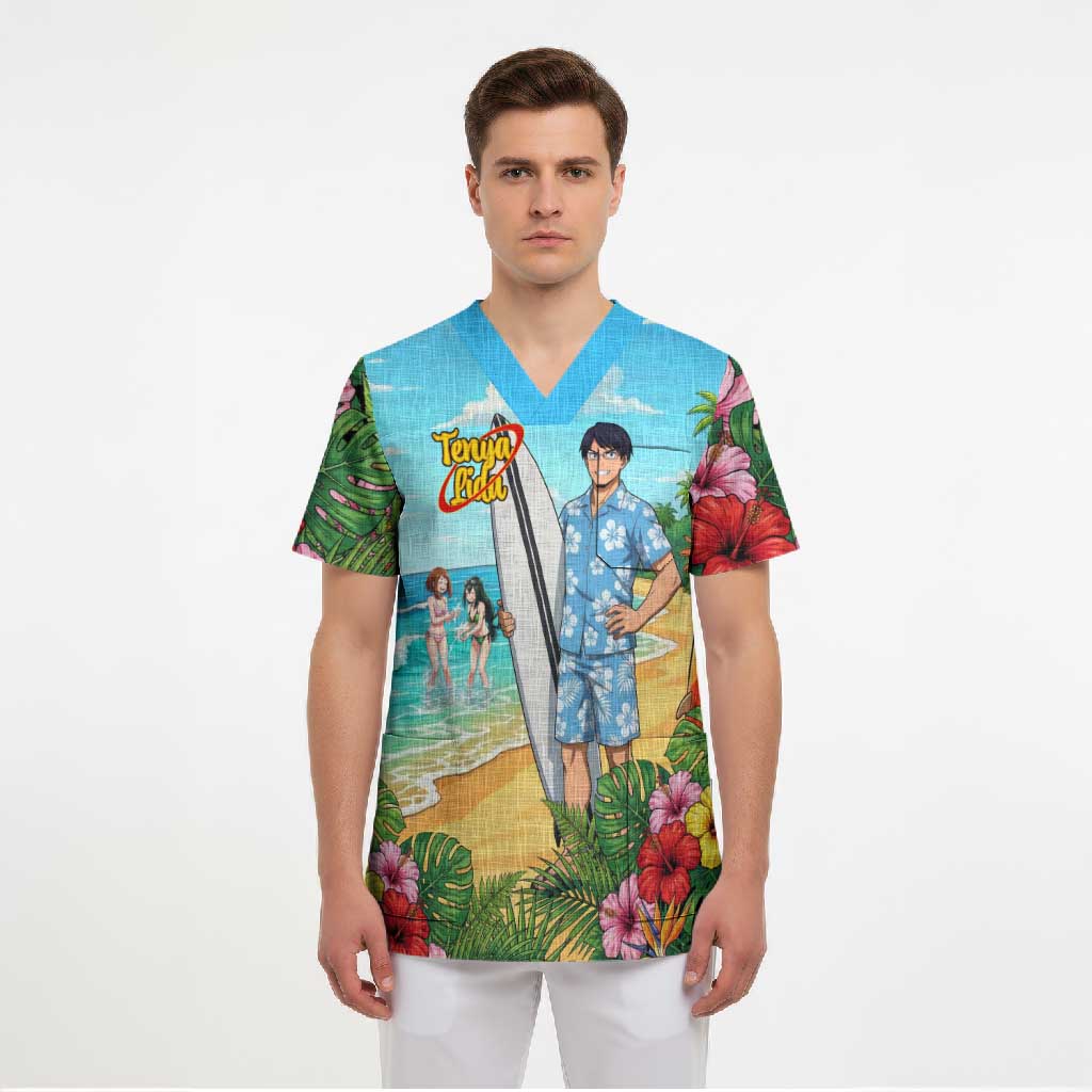 Tenya Iida Summer Chill Scrub Top Tropical Anime Surf Escape