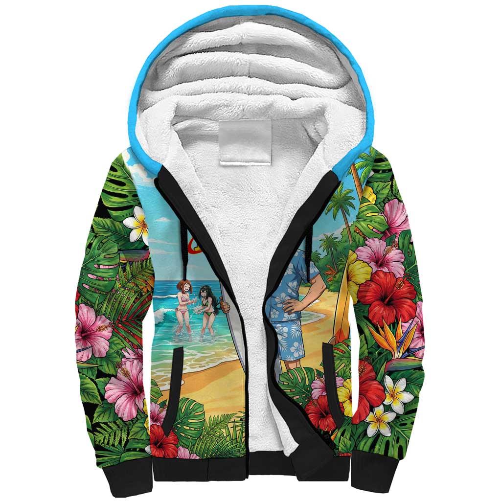 Tenya Iida Summer Chill Sherpa Hoodie Tropical Anime Surf Escape