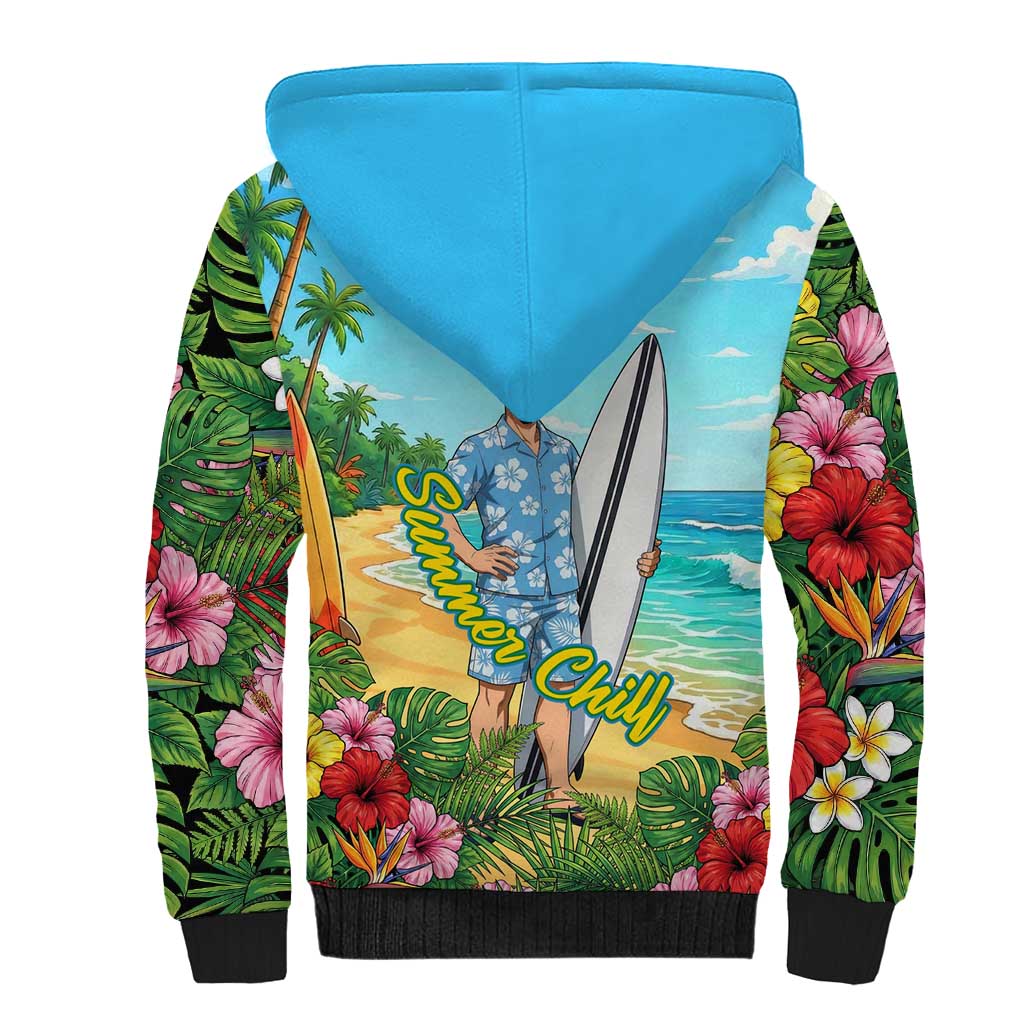 Tenya Iida Summer Chill Sherpa Hoodie Tropical Anime Surf Escape