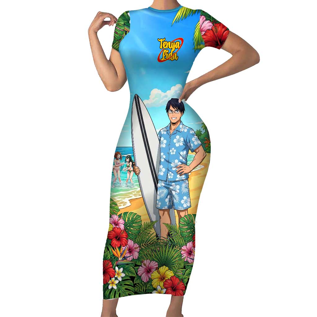 Tenya Iida Summer Chill Short Sleeve Bodycon Dress Tropical Anime Surf Escape