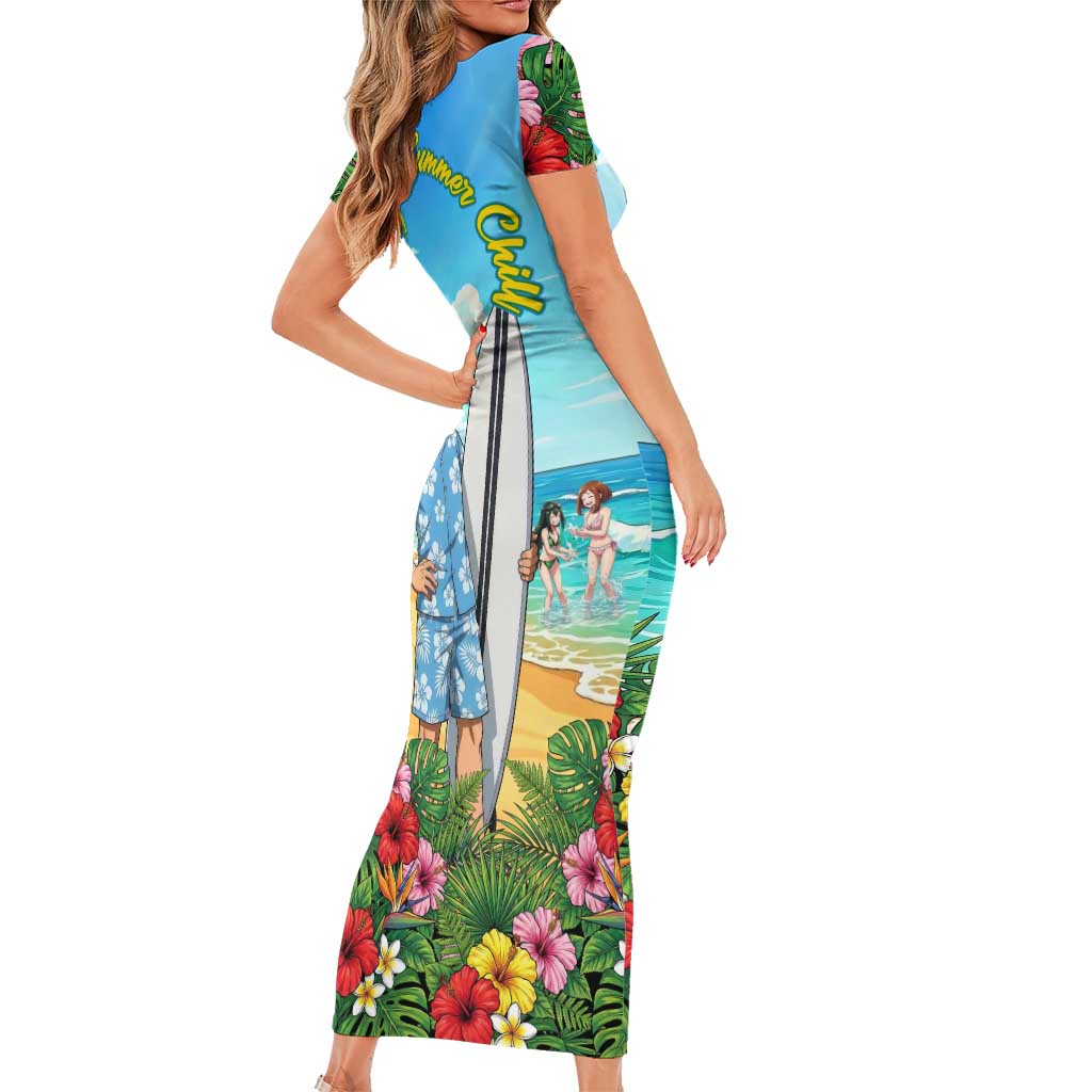 Tenya Iida Summer Chill Short Sleeve Bodycon Dress Tropical Anime Surf Escape
