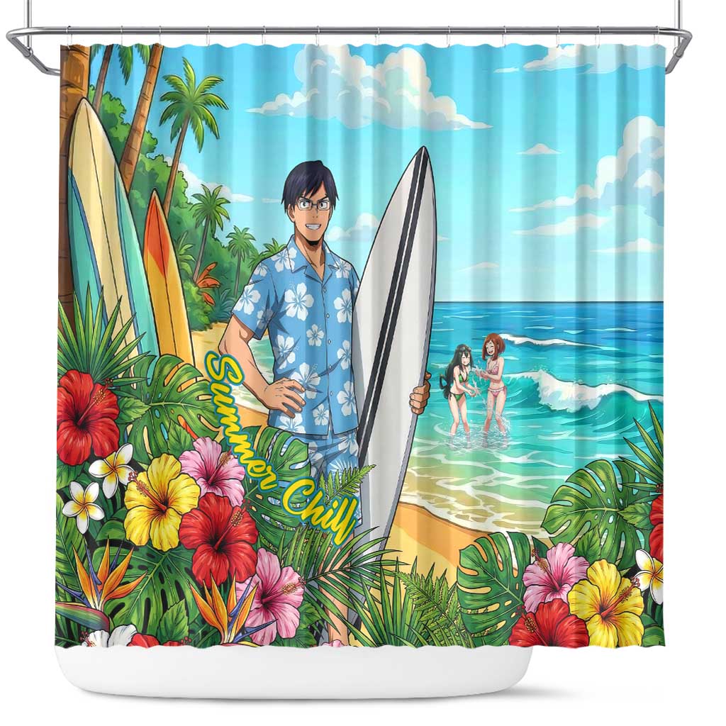Tenya Iida Summer Chill Shower Curtain Tropical Anime Surf Escape
