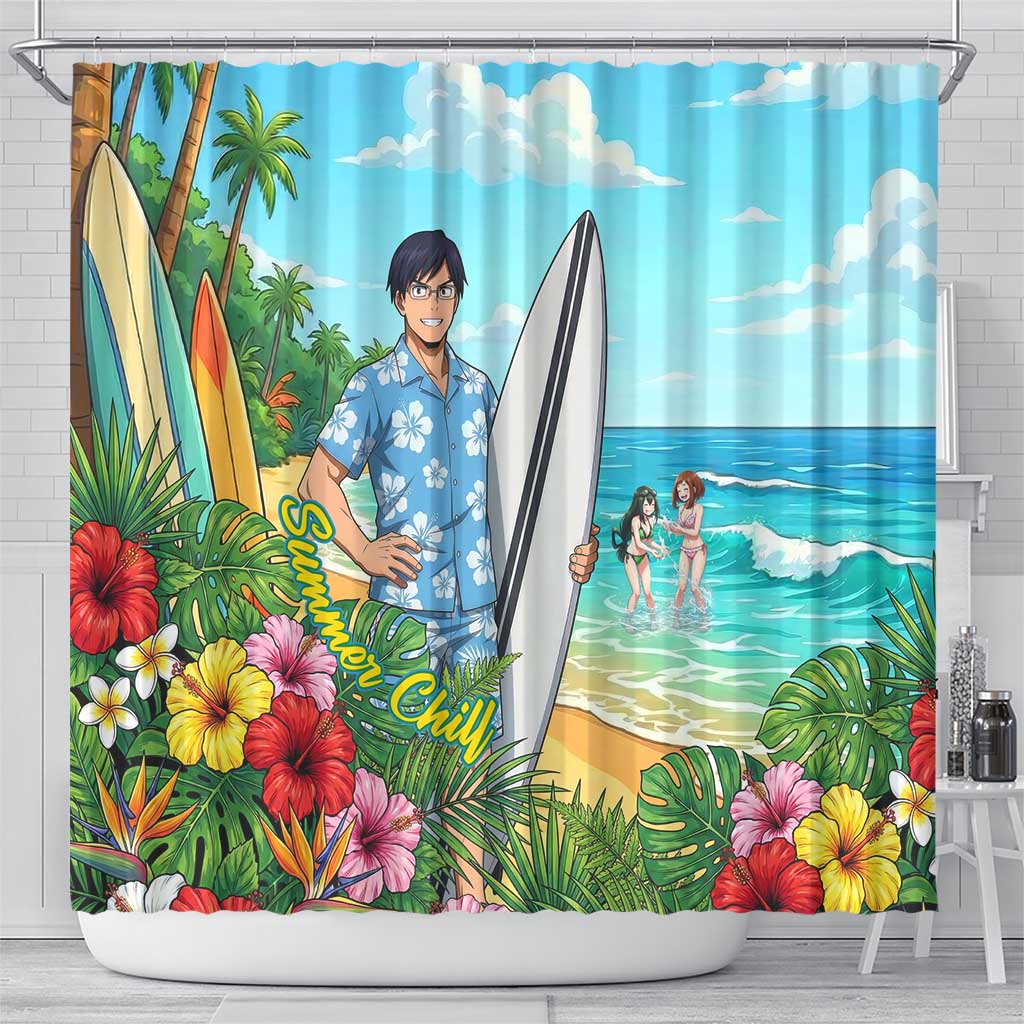 Tenya Iida Summer Chill Shower Curtain Tropical Anime Surf Escape