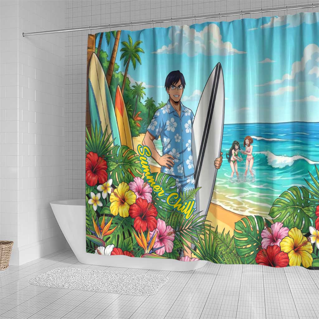 Tenya Iida Summer Chill Shower Curtain Tropical Anime Surf Escape
