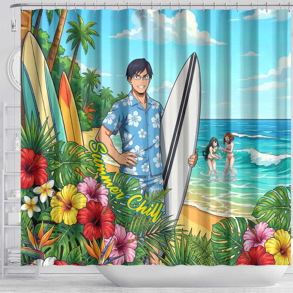 Tenya Iida Summer Chill Shower Curtain Tropical Anime Surf Escape