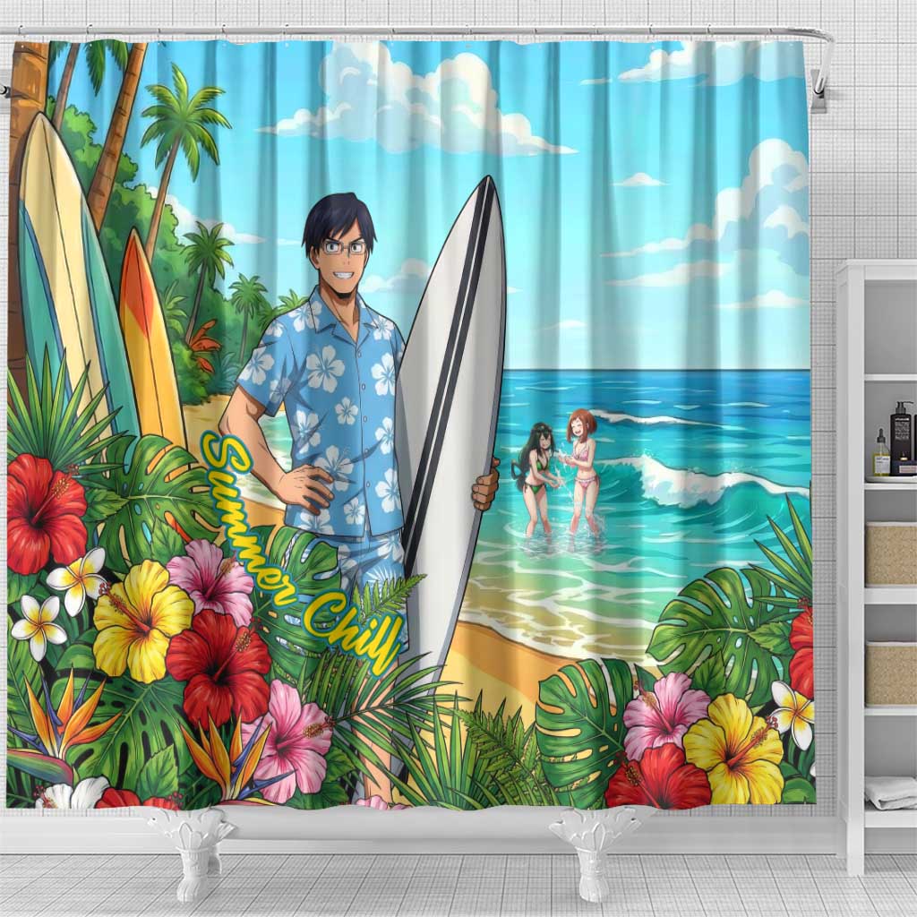 Tenya Iida Summer Chill Shower Curtain Tropical Anime Surf Escape