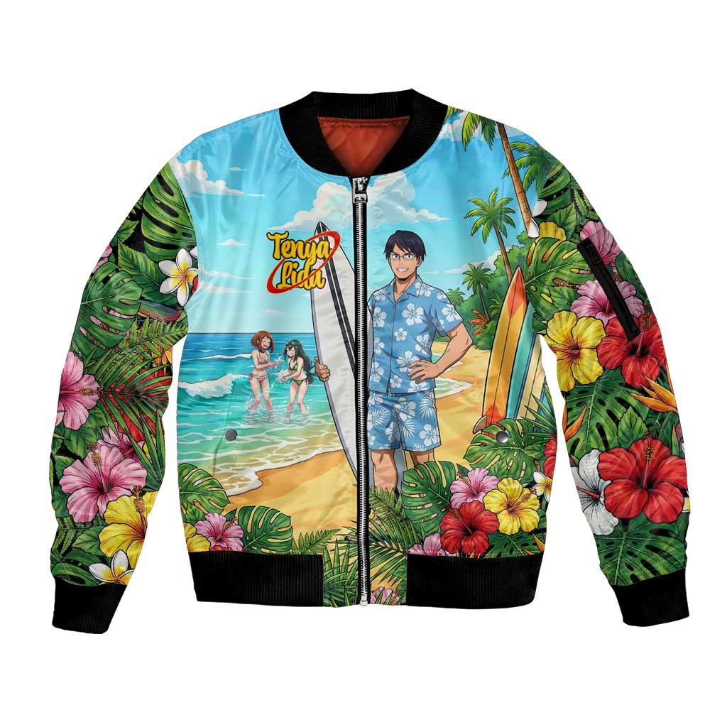 Tenya Iida Summer Chill Sleeve Zip Bomber Jacket Tropical Anime Surf Escape