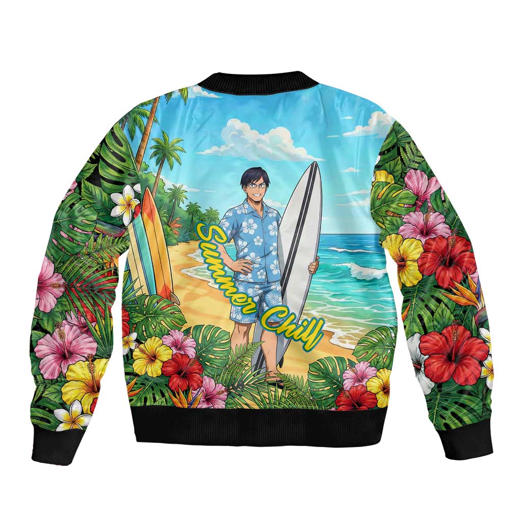 Tenya Iida Summer Chill Sleeve Zip Bomber Jacket Tropical Anime Surf Escape