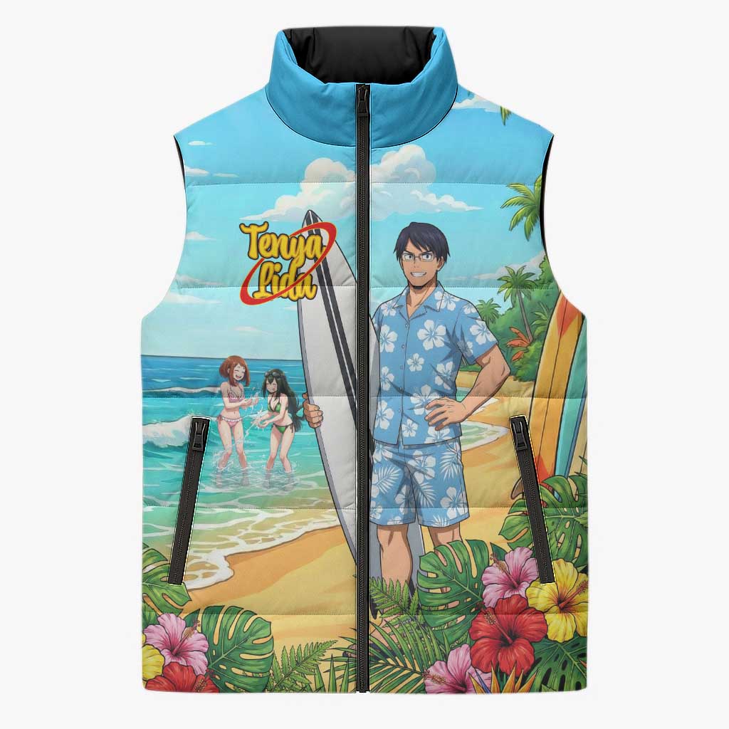 Tenya Iida Summer Chill Sleeveless Puffer Jacket Tropical Anime Surf Escape