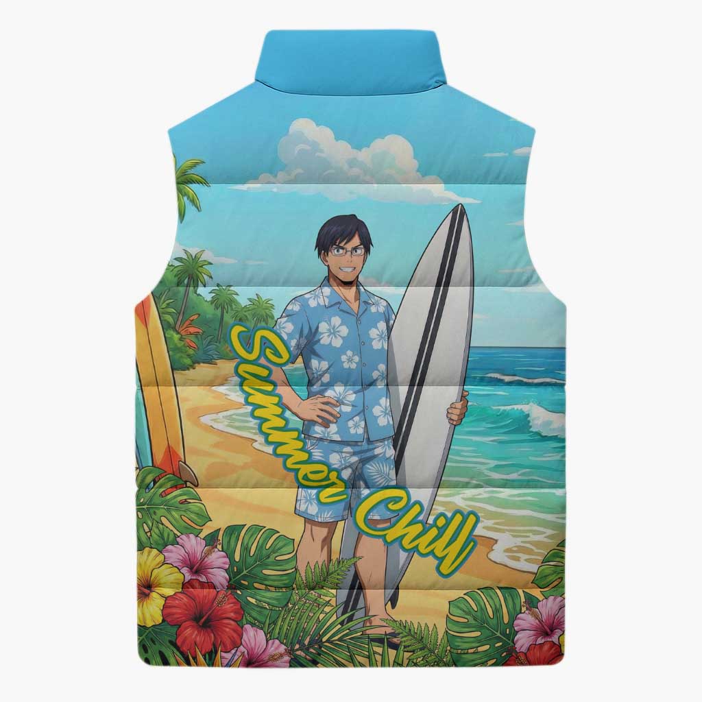 Tenya Iida Summer Chill Sleeveless Puffer Jacket Tropical Anime Surf Escape