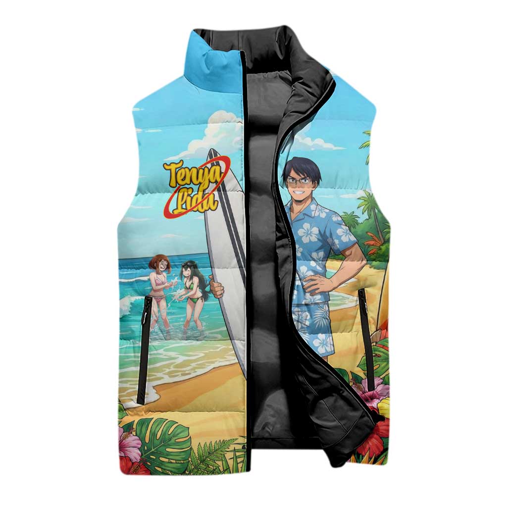 Tenya Iida Summer Chill Sleeveless Puffer Jacket Tropical Anime Surf Escape