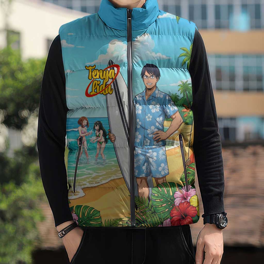 Tenya Iida Summer Chill Sleeveless Puffer Jacket Tropical Anime Surf Escape