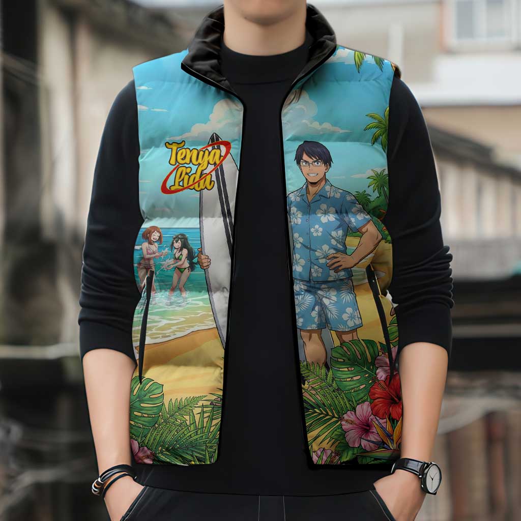 Tenya Iida Summer Chill Sleeveless Puffer Jacket Tropical Anime Surf Escape