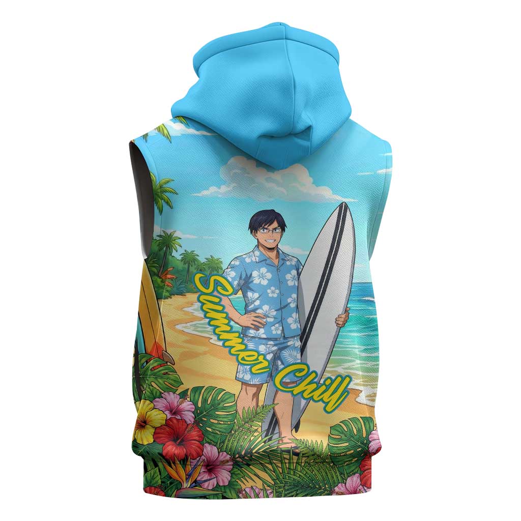 Tenya Iida Summer Chill Sleeveless Zip Hoodie Tropical Anime Surf Escape