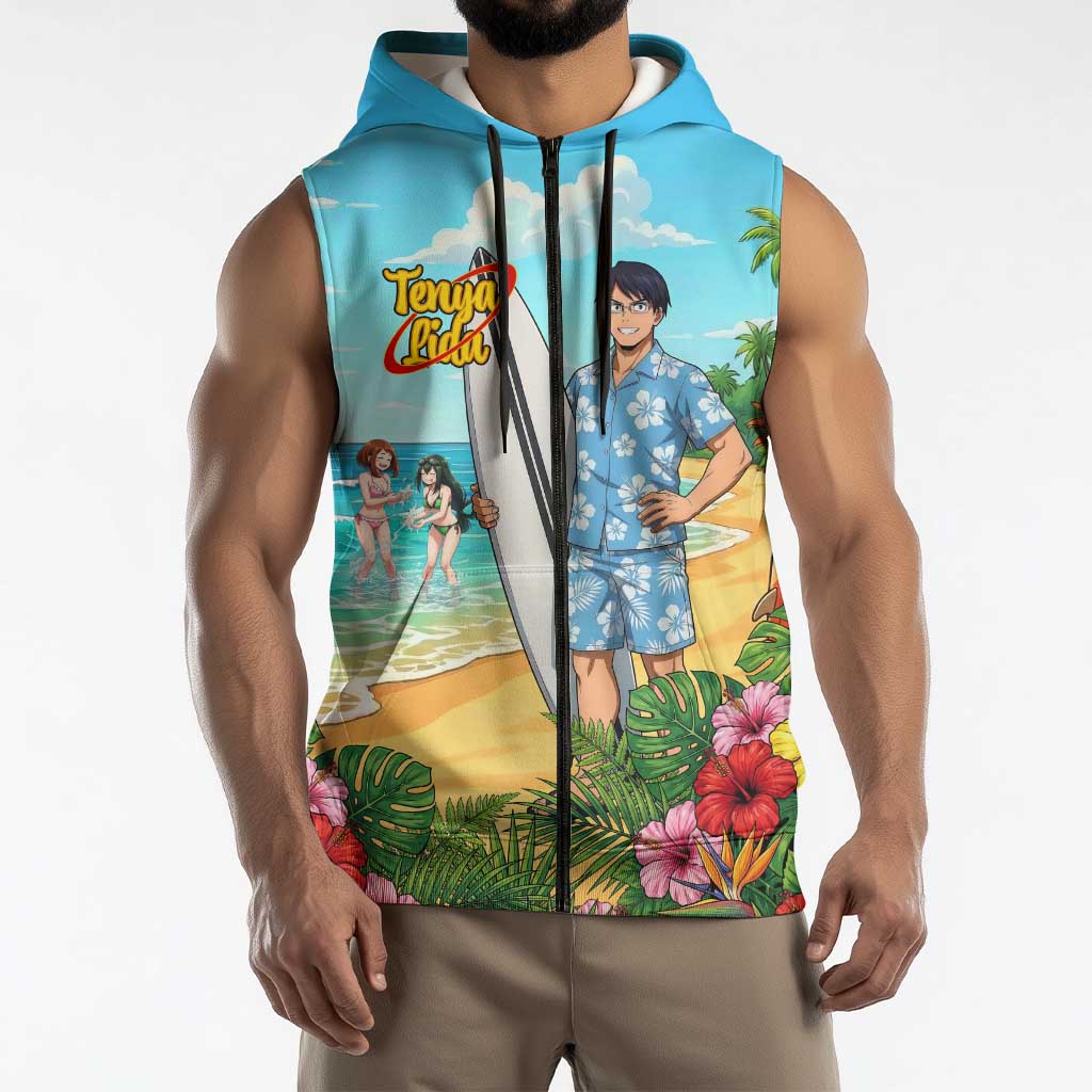 Tenya Iida Summer Chill Sleeveless Zip Hoodie Tropical Anime Surf Escape