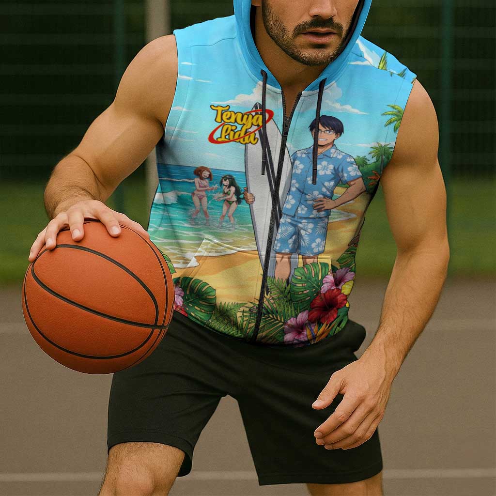 Tenya Iida Summer Chill Sleeveless Zip Hoodie Tropical Anime Surf Escape