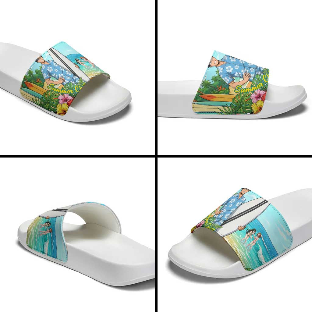Tenya Iida Summer Chill Slide Sandals Tropical Anime Surf Escape