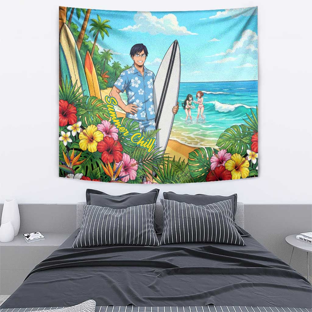 Tenya Iida Summer Chill Tapestry Tropical Anime Surf Escape
