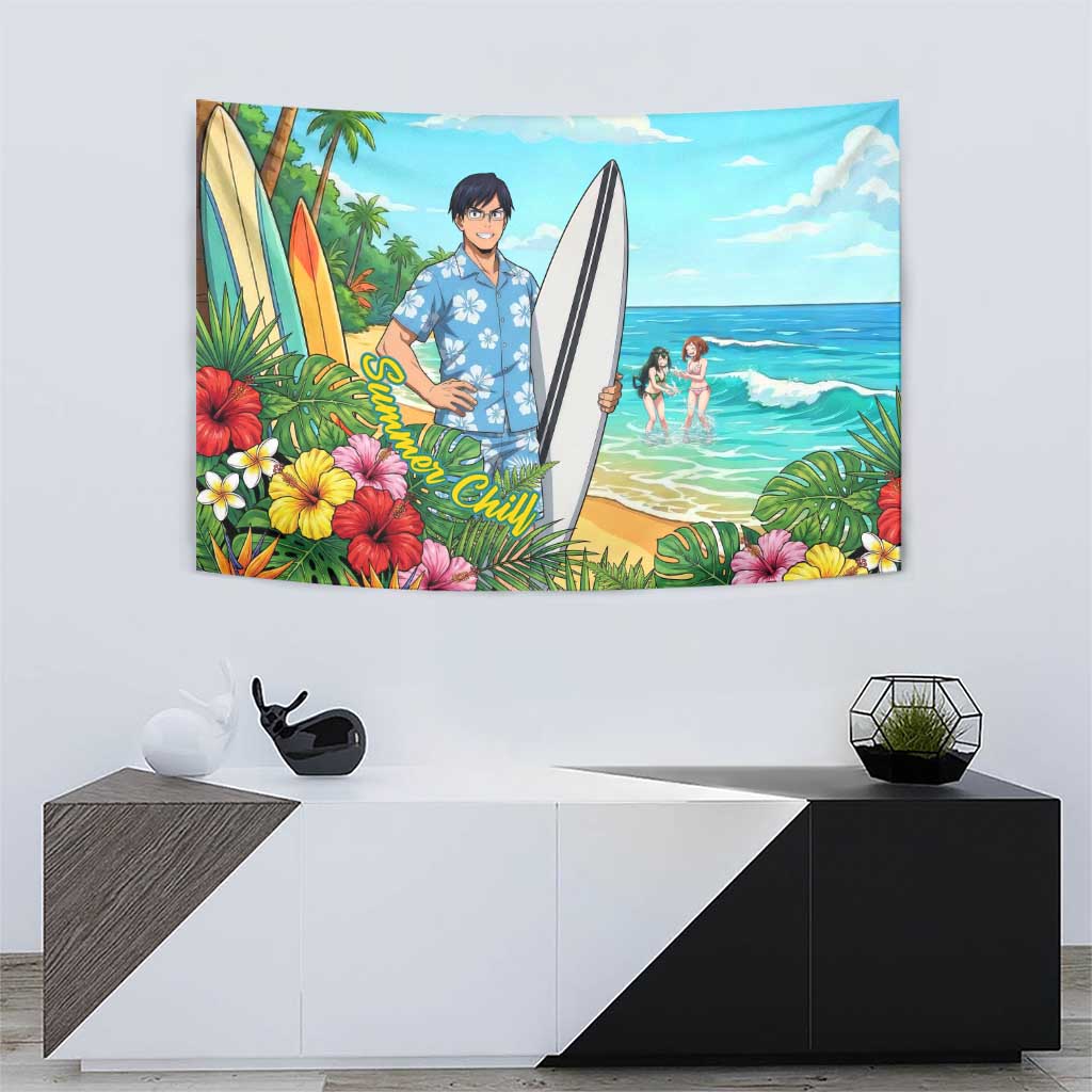 Tenya Iida Summer Chill Tapestry Tropical Anime Surf Escape