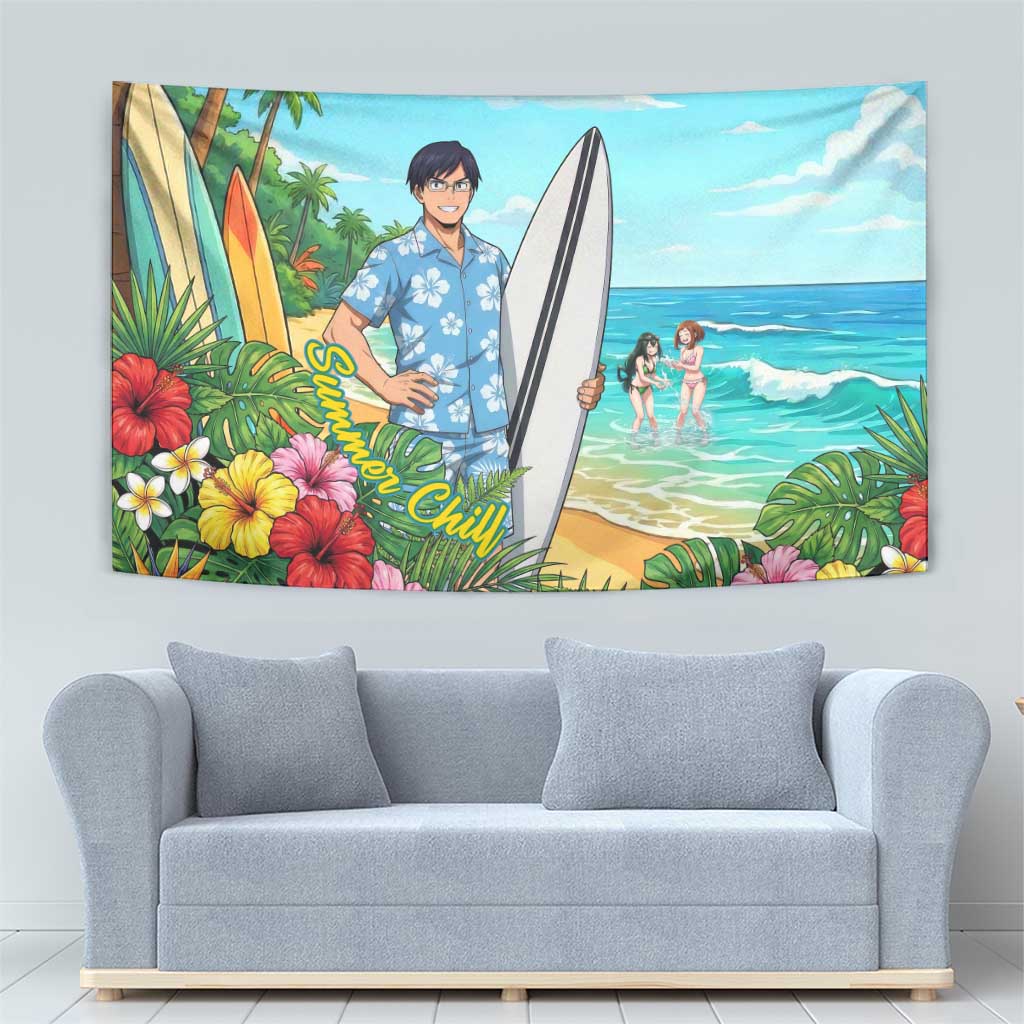 Tenya Iida Summer Chill Tapestry Tropical Anime Surf Escape
