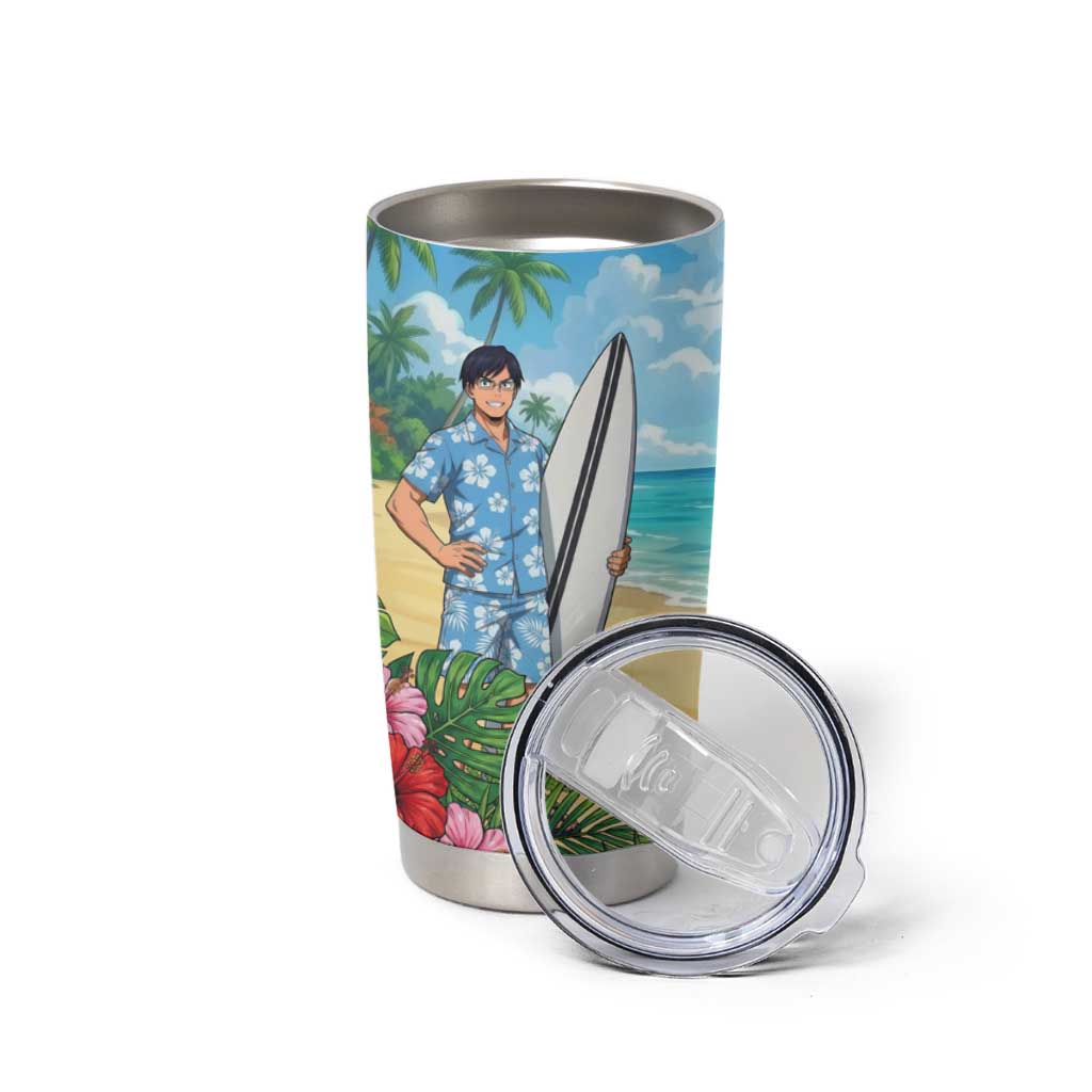 Tenya Iida Summer Chill Tumbler Cup Tropical Anime Surf Escape