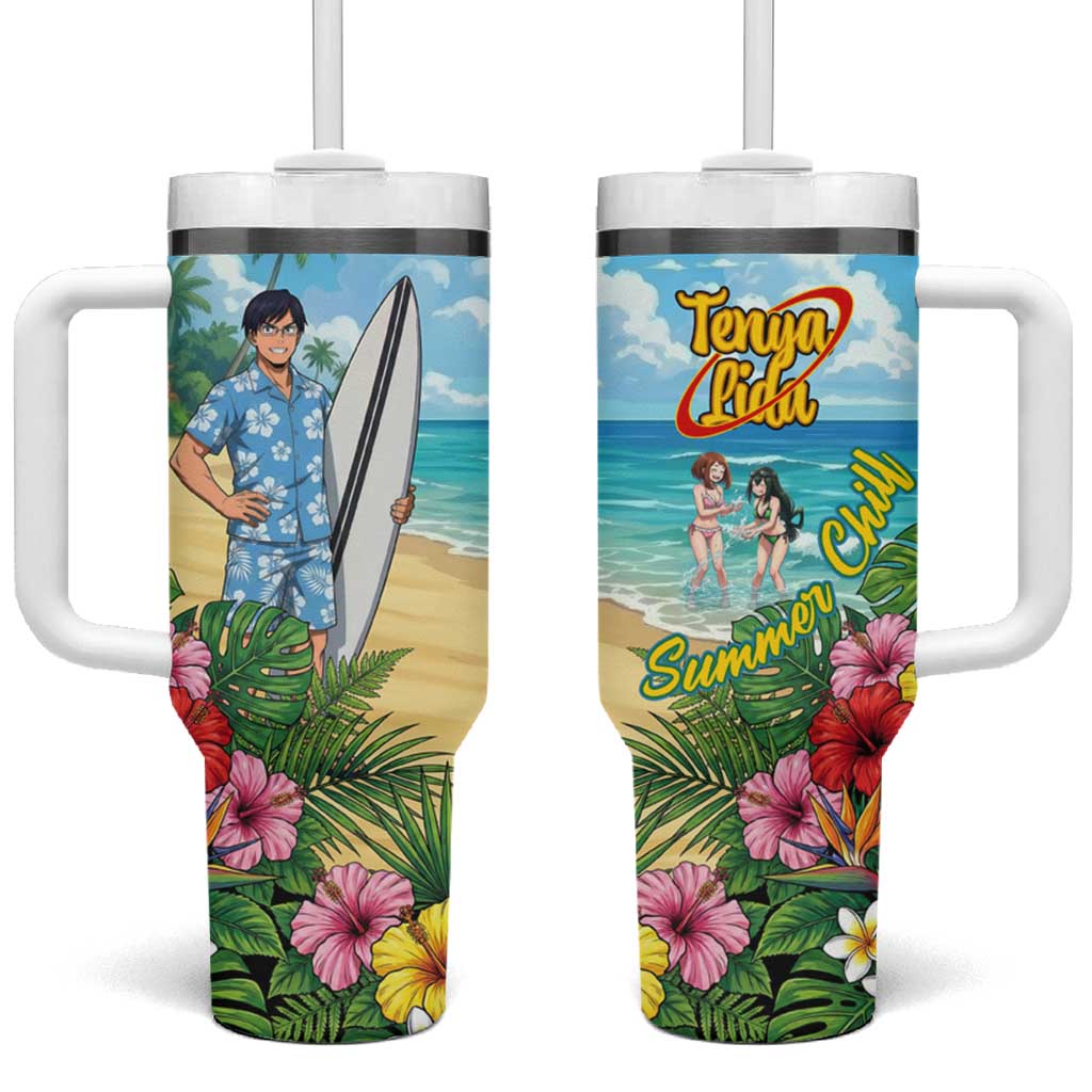 Tenya Iida Summer Chill Tumbler With Handle Tropical Anime Surf Escape