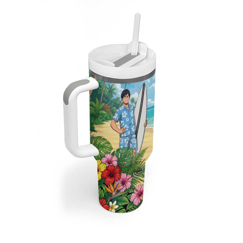 Tenya Iida Summer Chill Tumbler With Handle Tropical Anime Surf Escape
