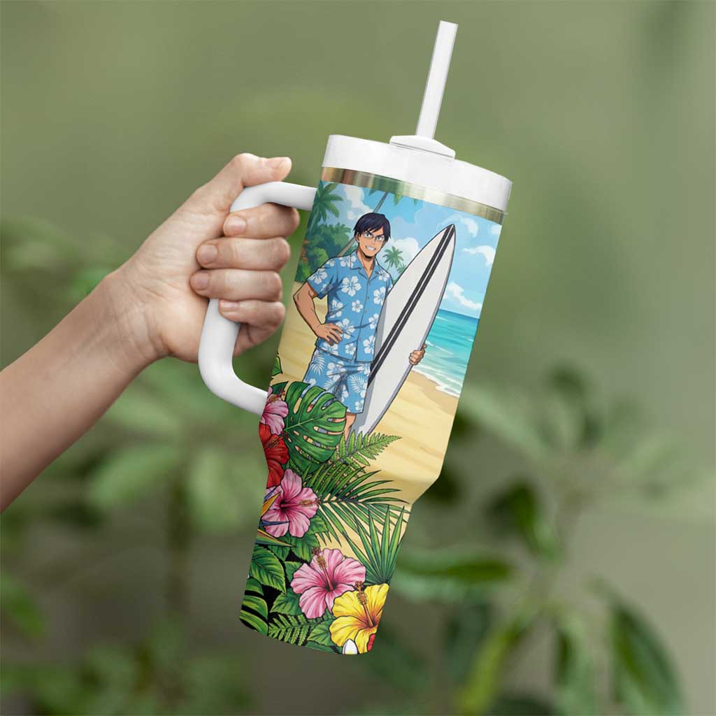 Tenya Iida Summer Chill Tumbler With Handle Tropical Anime Surf Escape
