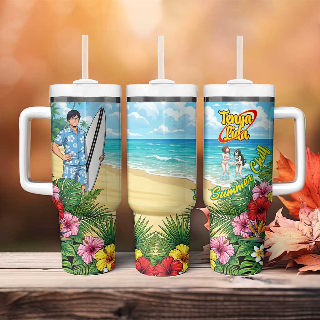 Tenya Iida Summer Chill Tumbler With Handle Tropical Anime Surf Escape