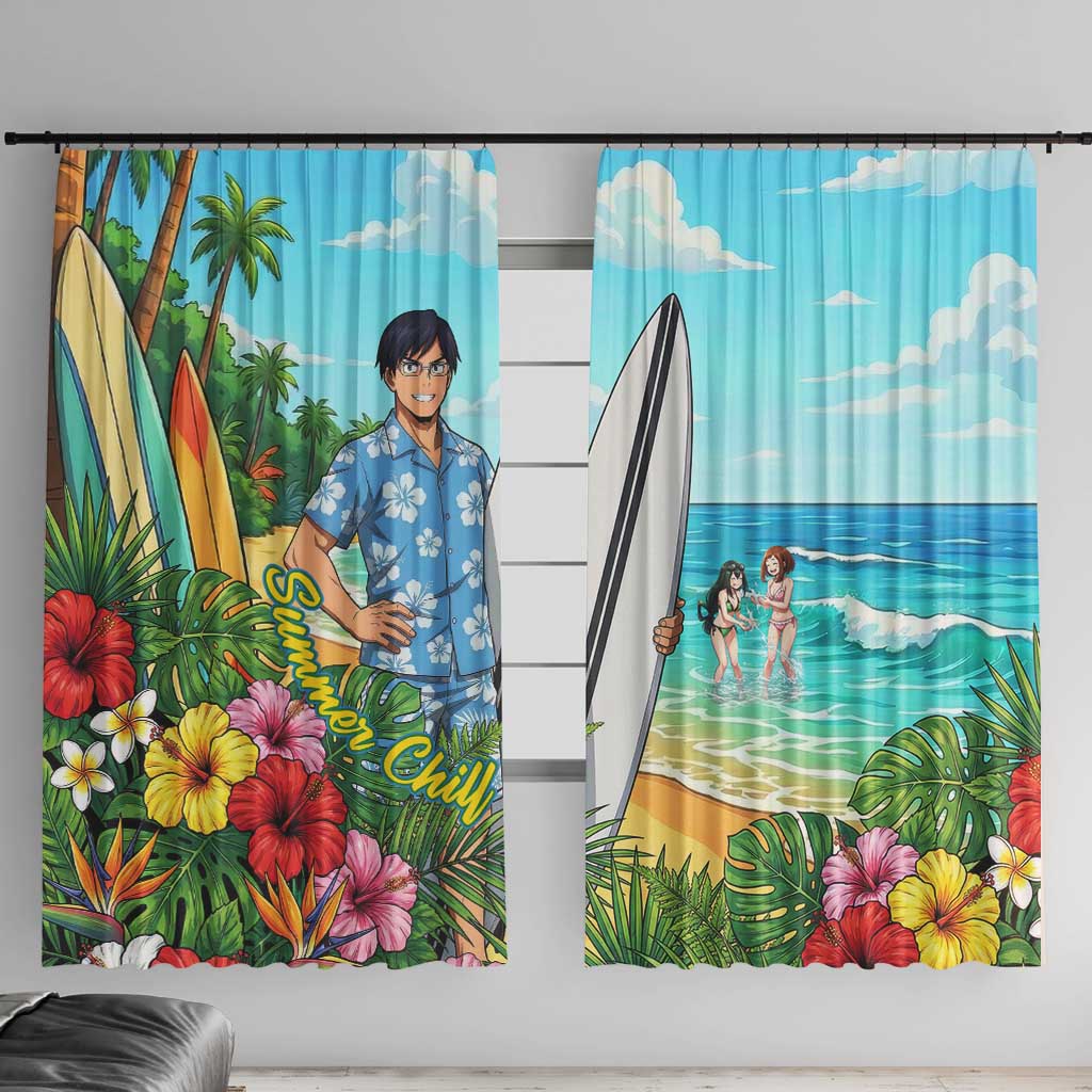 Tenya Iida Summer Chill Window Curtain Tropical Anime Surf Escape