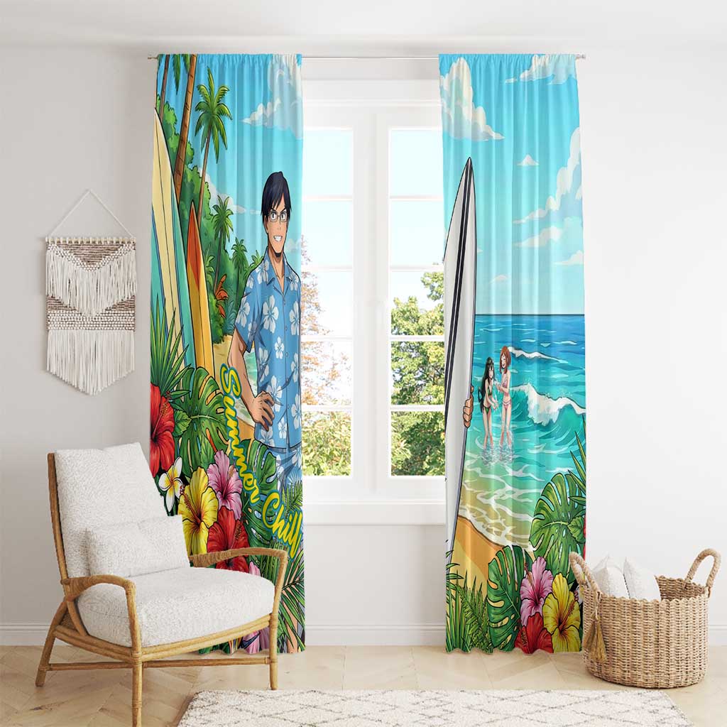 Tenya Iida Summer Chill Window Curtain Tropical Anime Surf Escape